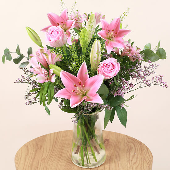 Belle Félicité – lys roses et roses, livraison fleurs Valais